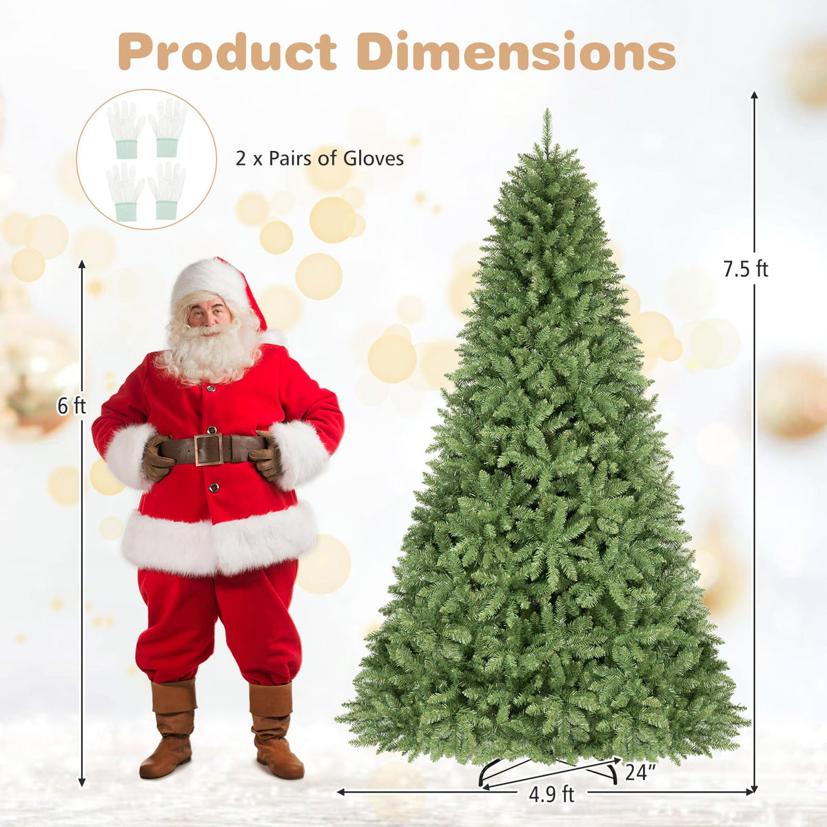 10/7.5/6.5/6/9/4.5/4 FT Artificial Christmas Tree w/ Easy-Setup Hinges, Unlit