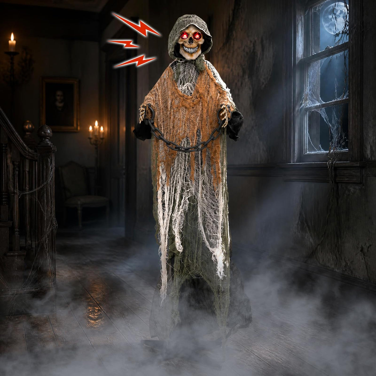 Lucktree 5.7 FT Life-Size Animated Halloween Skeleton Reaper with Chain