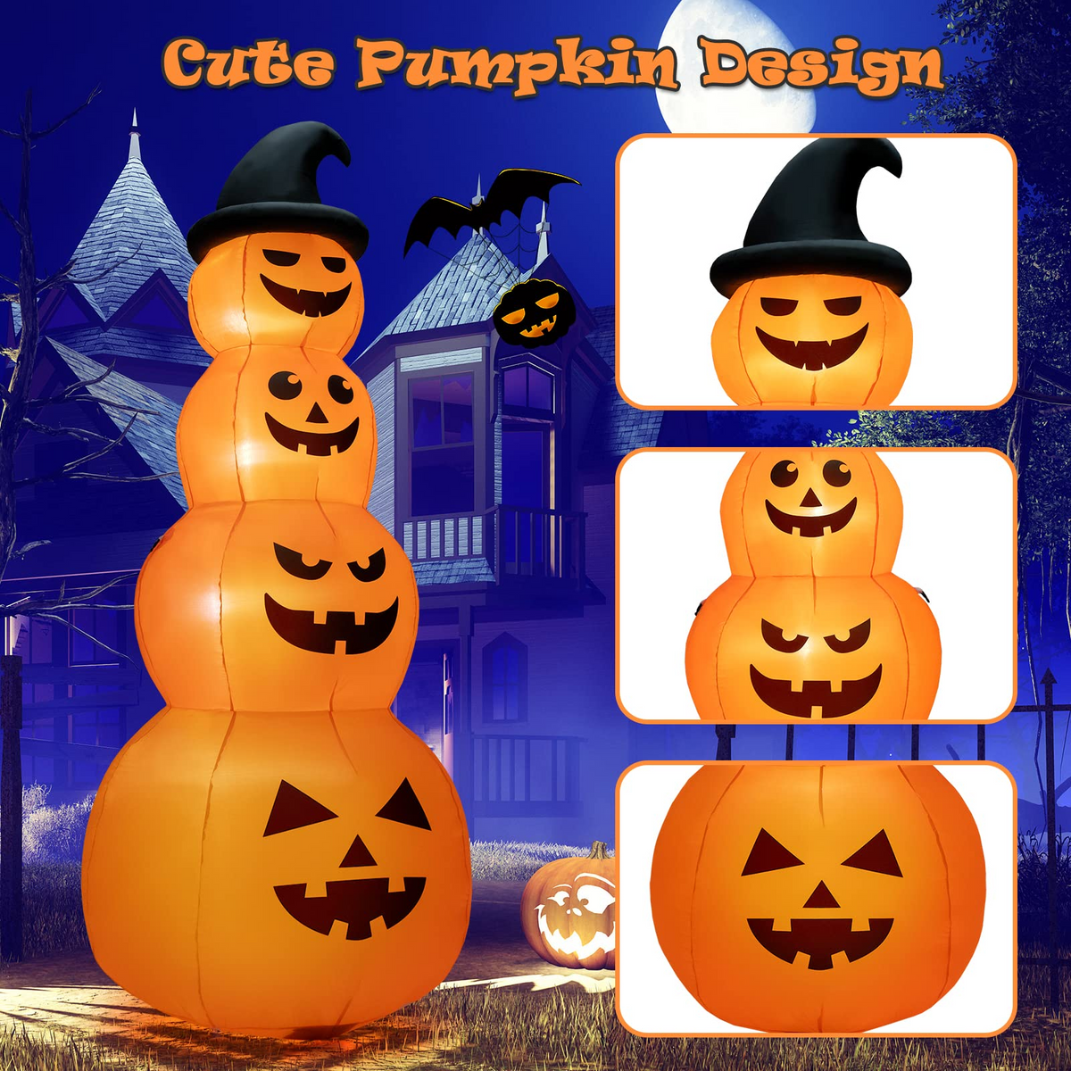 Lucktree 8 FT Halloween Inflatable Pumpkin, 4 Pumpkins Stack Halloween Decorations