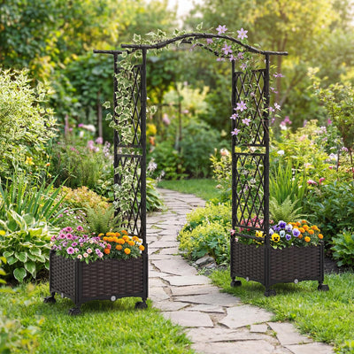Lucktree Planter Boxes with Arch Trellis for Climbing Vines Vegetables Flowers