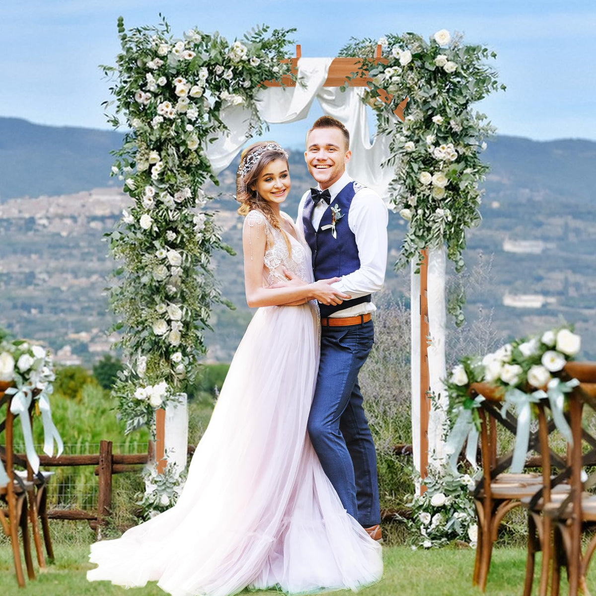 Lucktree 7FT Wood Garden Arbor Trellis for Ceremony Party