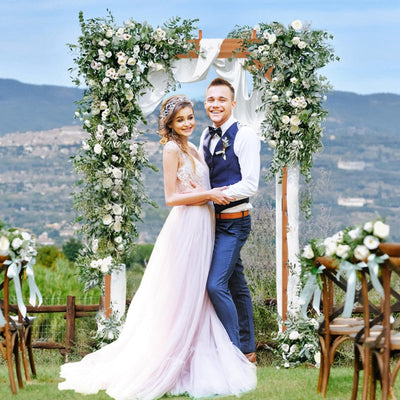 Lucktree 7FT Wood Garden Arbor Trellis for Ceremony Party