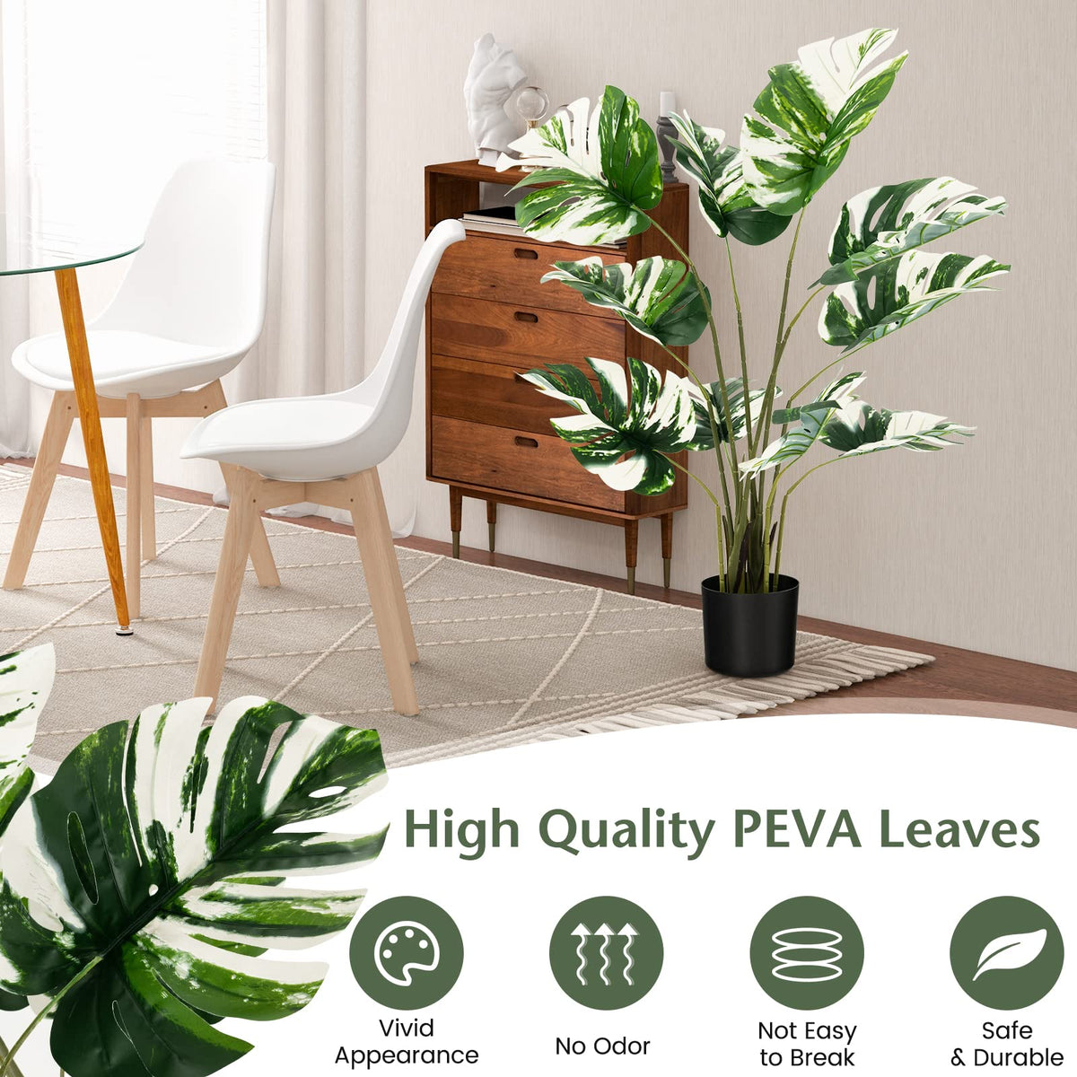 Lucktree 4ft Artificial Monstera Deliciosa Plant, 2 Pack Tall Fake Tropical Palm Tree in Pot with 10 Decorative Split Leaves