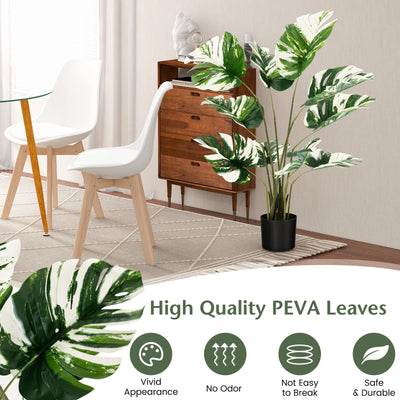 Lucktree 4ft Artificial Monstera Deliciosa Plant, 2 Pack Tall Fake Tropical Palm Tree in Pot with 10 Decorative Split Leaves