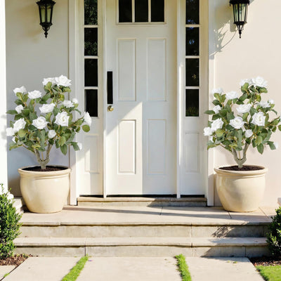 Lucktree 31.5” 2 Pack Artificial Rose Flower Trees with Spikes & 18 White Flowers