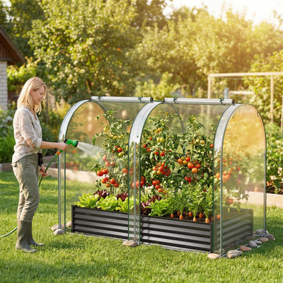 Lucktree 6x3x1 FT Galvanized Raised Garden Bed with Greenhouse Cover