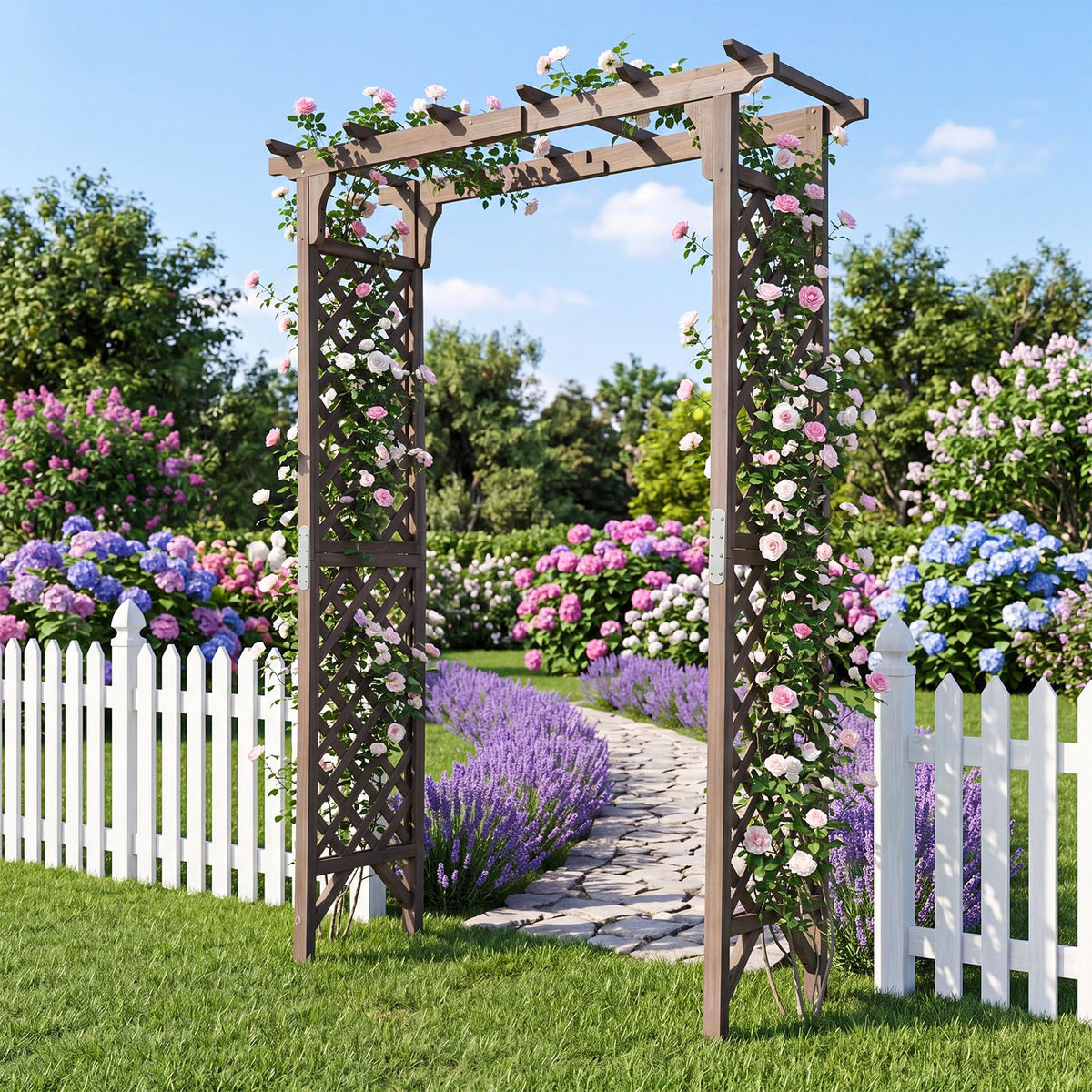 Lucktree 85" Wood Garden Arch Trellis with Flat Top for Climbing Plants