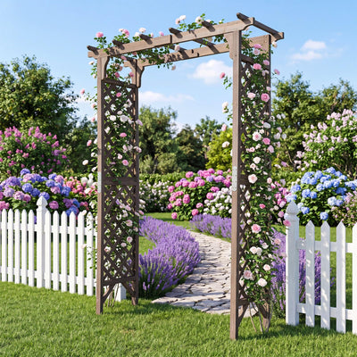 Lucktree 85" Wood Garden Arch Trellis with Flat Top for Climbing Plants