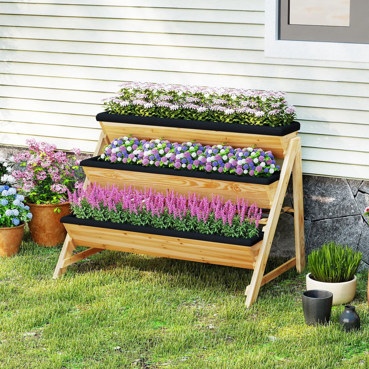 Lucktree 3-Tier Vertical Raised Garden Bed Wood Elevated Planter Box with Legs