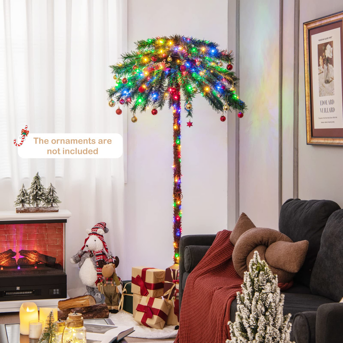 Lucktree 6 FT Pre-Lit Artificial Christmas Tree, Lighted Xmas Palm Tree W/ 210 Multi-Color LED Lights - LucktreeUS