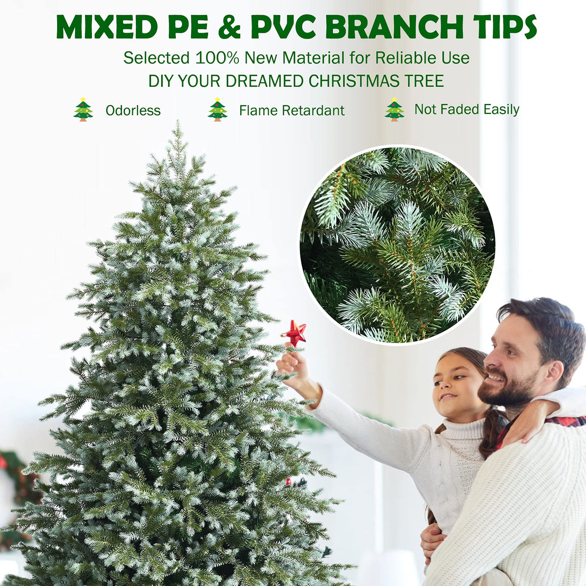 Lucktree 7ft Artificial Christmas Tree Feel Real Unlit Hinged Xmas Spruce Tree