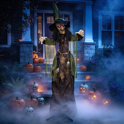Lucktree 6.2 FT Animated Halloween Standing Talking Witch with Glowing Eyes