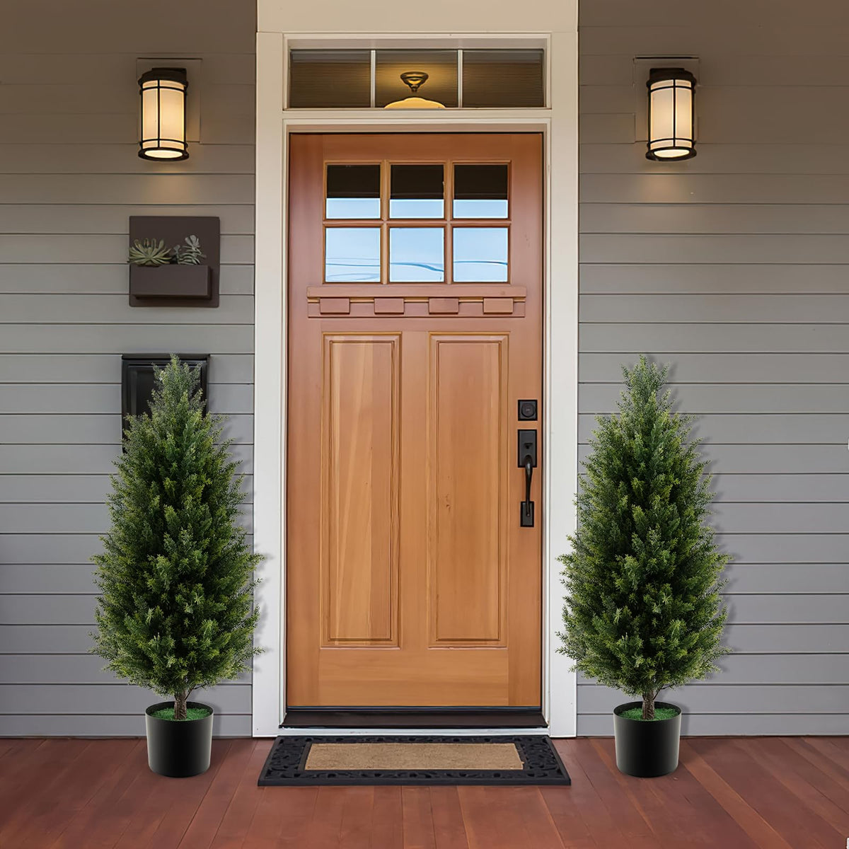 Lucktree 3FT Artificial Topiary Cedar Tree, Faux Potted Plants Artificial Cypress Tree with Cement Plastic Pot
