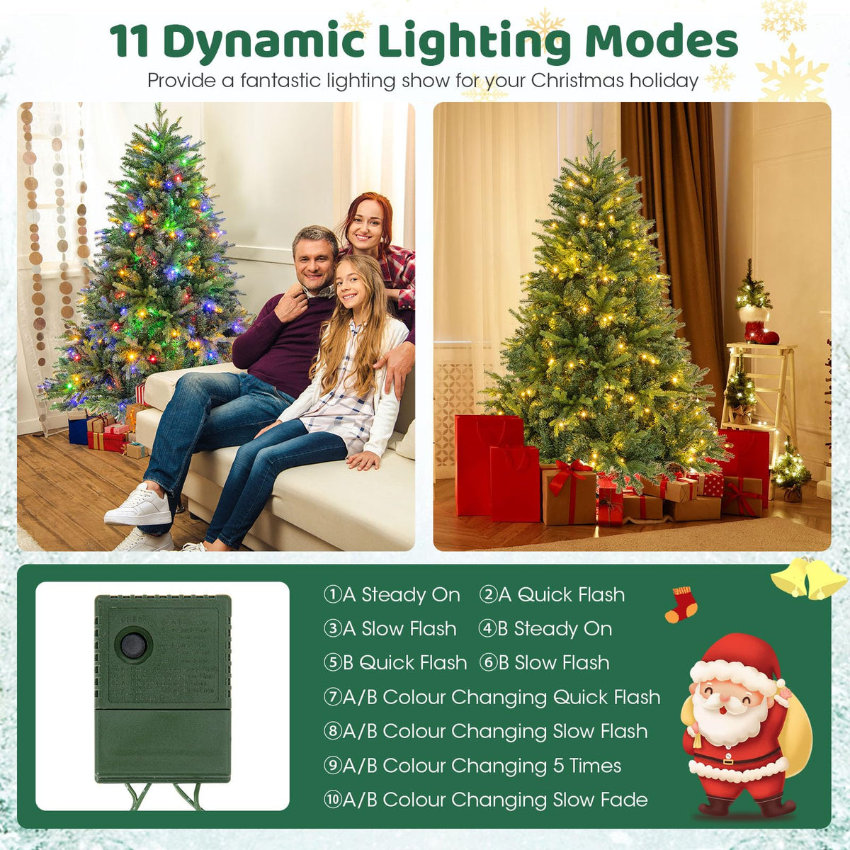 Lucktree Pre-Lit Artificial Christmas Tree, Hinged Xmas Tree with Warm-White & Multi-Color LED Lights