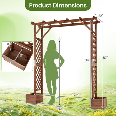 Lucktree 87in Tall Wooden Garden Arbor with Planter Boxes & Hanging Roof