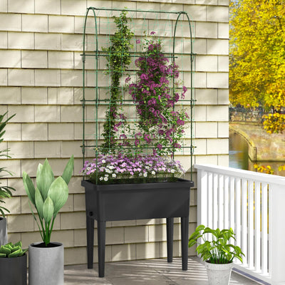 Lucktree Raised Garden Bed with Climbing Trellis, Self-Watering Elevated Planter
