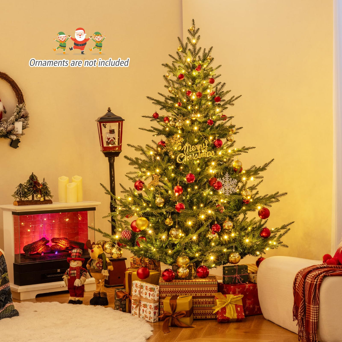 Lucktree 6FT / 7FT Pre-Lit Artificial Christmas Tree with PVC & PE Mixed Branch Tips