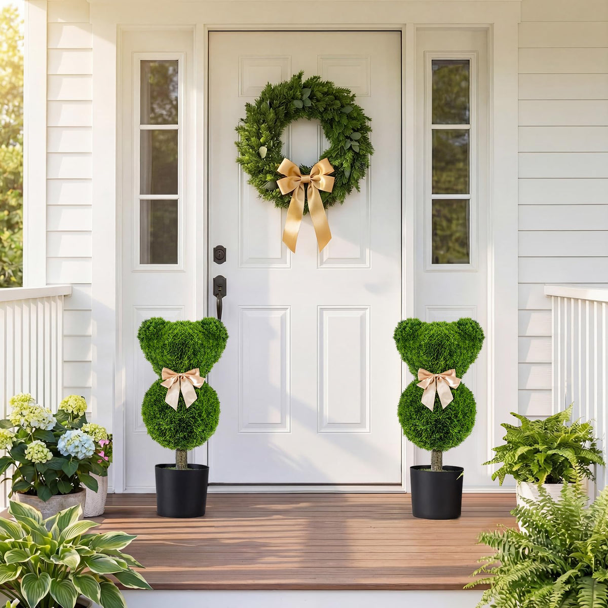 Lucktree 2 Pcs Bear Topiary Trees with Pots 24.5" Decorative Artificial Animal Shrubs