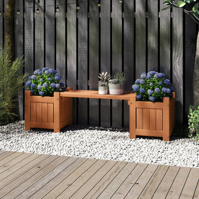 Lucktree 2-in-1 Outdoor Bench with 2/4 Planter Boxes Wood with Teak Oil Finish 42"x11"x11.5"