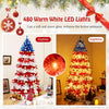 Lucktree 7.5 FT Pre-Lit Patriotic Artificial Christmas Tree, Flag-Themed Hinged Xmas Tree with 480 Warm White LED Lights