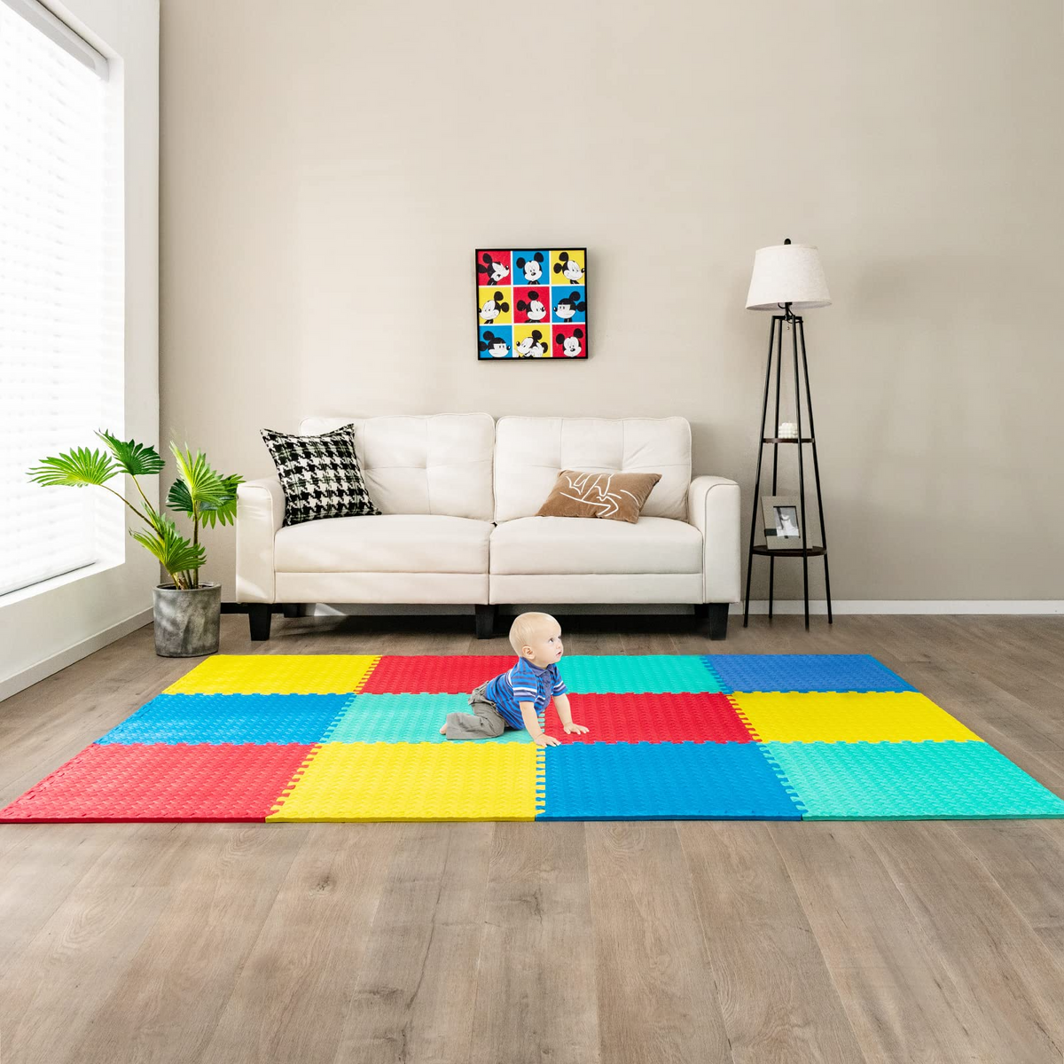 Lucktree 12 Tiles Exercise Flooring Mats with Border, Non-Slip EVA Foam Protective Mats