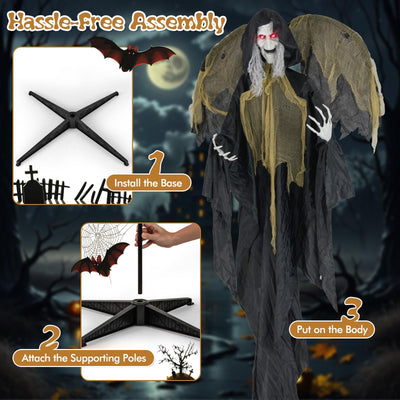 Lucktree 8.2 FT Halloween Standing Witch, Poseable Halloween Animatronic Prop with Light up Eyes
