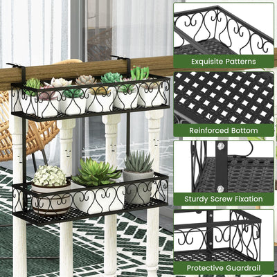 Lucktree Balcoy Flower Pot Stand Rack w/ Adjustable Hooks & 2 Planter Baskets