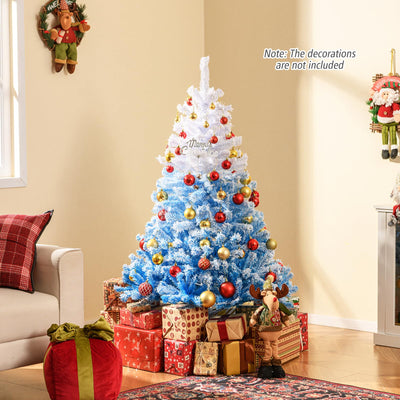Lucktree Snow Flocked Christmas Tree with Lush Branch Tips & Foldable Metal Stan ( Blue Gradient & White )