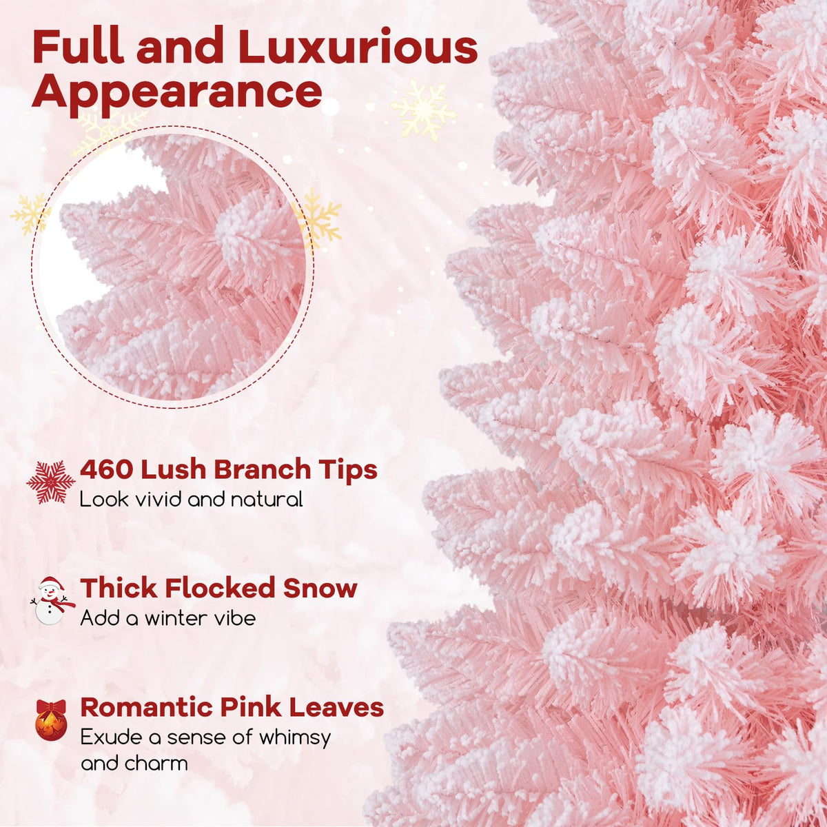 Lucktree 6ft Pink Slim Pencil Christmas Tree, Artificial Unlit Skinny Xmas Full Tree with 460 Branch Tips