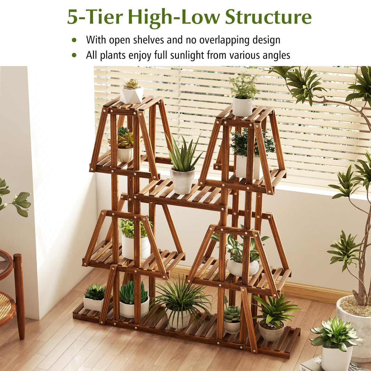 Lucktree Wood Plant Stand, 5-Tier 10 Potted Trapezoid Plant Holder Rack for Multiple Plants