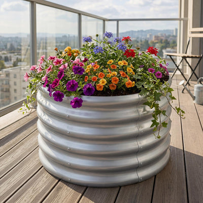 Lucktree Galvanized 2 x 2 x 1.5 FT Round Outdoor Planter Box with Open-Ended Base (1/2)