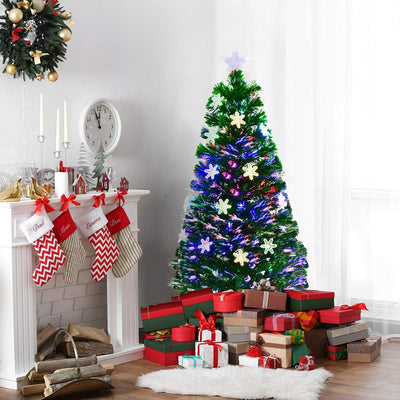Lucktree 4ft Pre-Lit Fiber Optic Christmas Tree Artificial Xmas Full Tree with Colorful Snowflake LED Lights