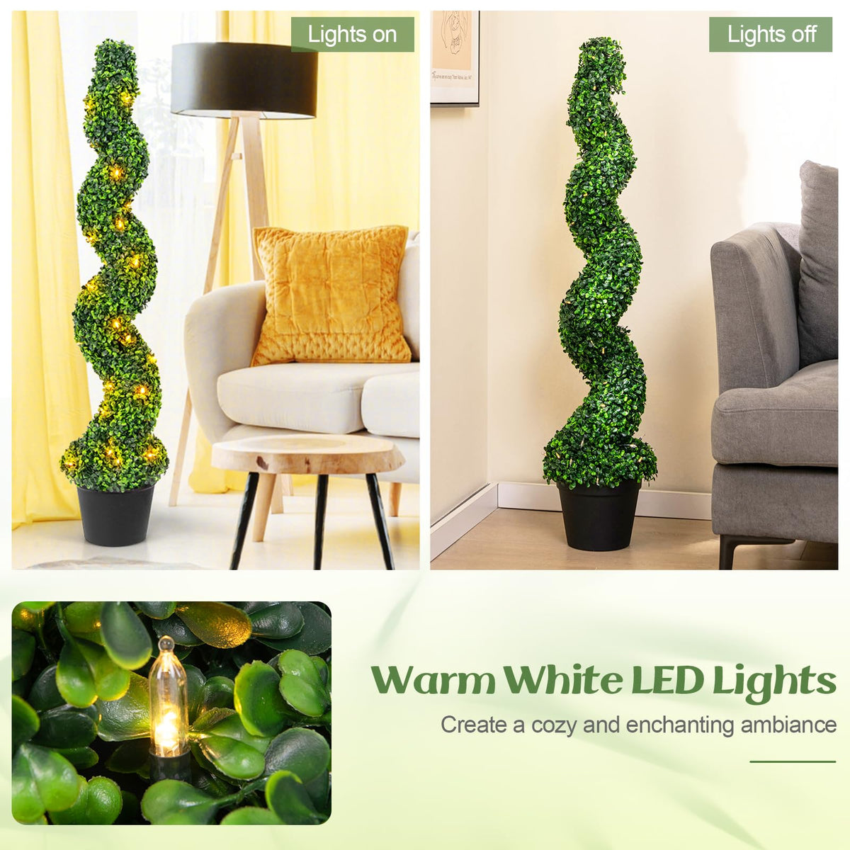 Lucktree 4FT Pre-Lit Artificial Spiral Boxwood Topiary Tree w/ 100 LED Lights, Nursery Pot, Indoor Outdoor Home Front Porch Holiday Decoration