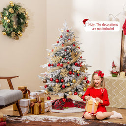 Lucktree 4.5ft Pre-Lit Snow Flocked Christmas Tree, Artificial Hinged Full Xmas Tree with 160 Multicolored LED Lights