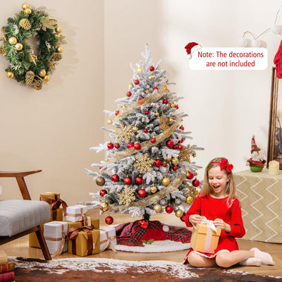 Lucktree 4.5ft Pre-Lit Snow Flocked Christmas Tree, Artificial Hinged Full Xmas Tree with 160 Multicolored LED Lights