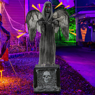Lucktree 5.5 FT Halloween Animated Praying Angel Statue with Light Up Eyes & Shaking Wings