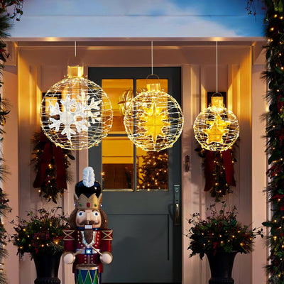 Lucktree 3 PCS Pre-Lit Lantern Balls, Hanging/Standing Christmas Ornaments with 732 Bright LED Lights, Zip Ties & Ground Stakes