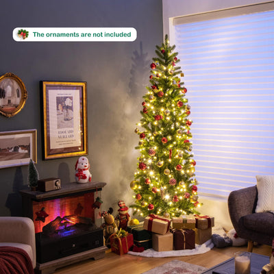 Lucktree 5ft Pre-Lit Pencil Christmas Tree, Hinged Artificial Slim Tree with 390 PVC PE Branch Tips