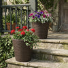 Lucktree Set of 2 Plastic Planters | 15 Inch & 11.5 Inch Taper Rattan Planters with Drainage Holes