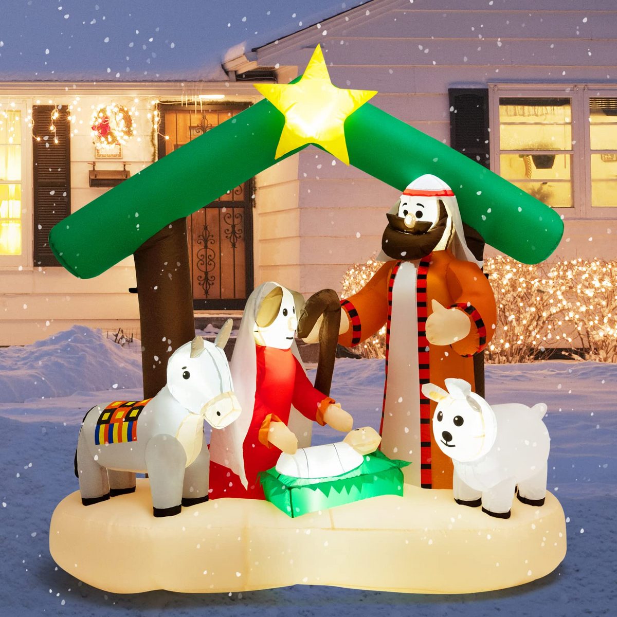 Lucktree 6.7 FT Christmas Inflatable Nativity Scene with LED Lights & Built-in Air Blower