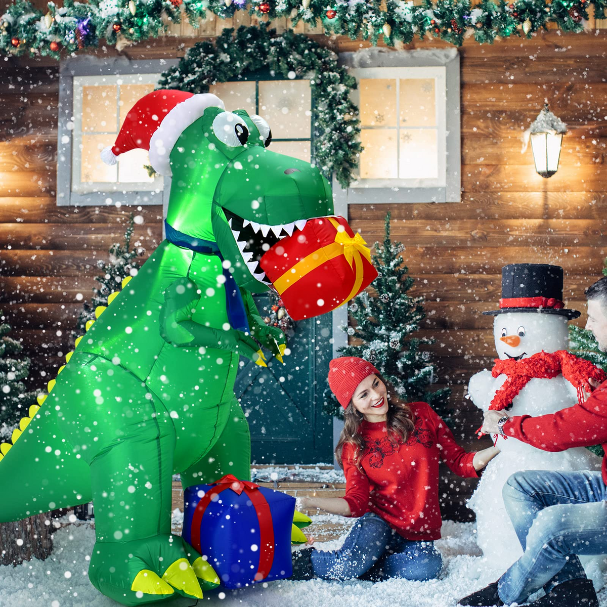 Lucktree 6 FT Christmas Inflatable Dinosaur, Indoor & Outdoor Christmas Decoration