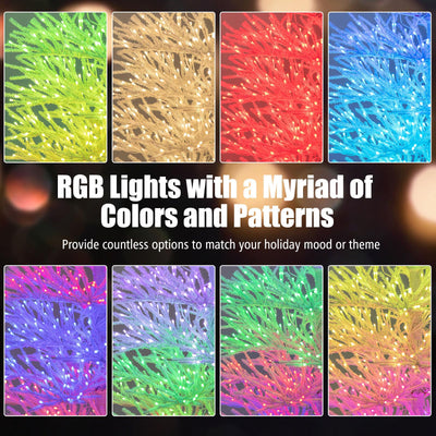 Lucktree 7ft Pre-Lit Artificial Christmas Tree with 923 Multicolored LED RGB Lights