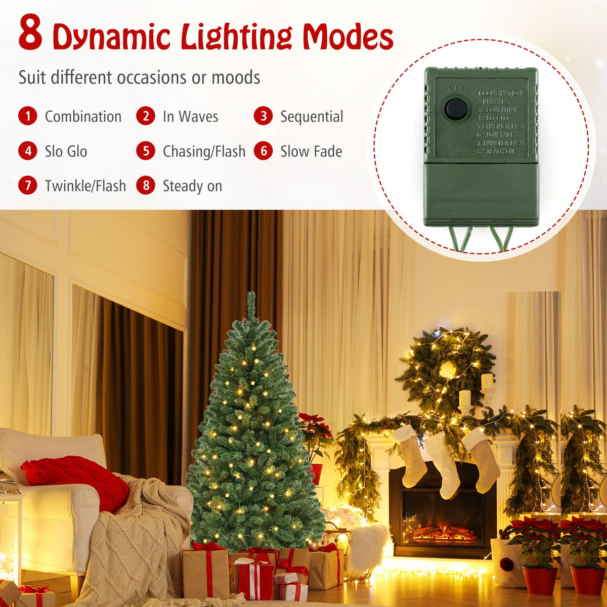 Lucktree 6ft Pre-Lit Christmas Tree, Artificial Hinged Xmas Tree with 200 Warm White LED Lights