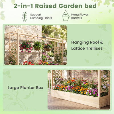 Lucktree Wooden Raised Garden Bed with Trellis & Hanging Roof