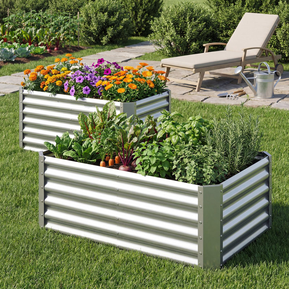 Lucktree 4 x 2 x 2 FT Galvanized Raised Garden Bed (1/2)