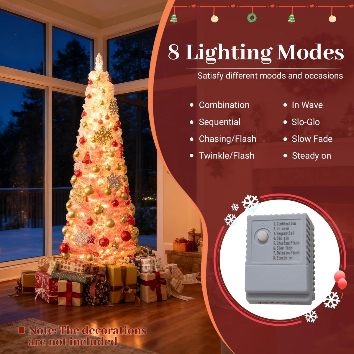 Lucktree 6ft / 7ft Pink Slim Pencil Christmas Tree | Pre-lit Snow Flocked Artificial Skinny Xmas Tree