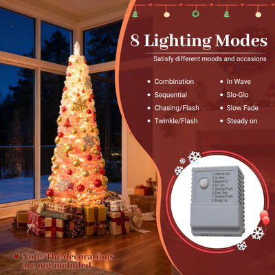 Lucktree 6ft / 7ft Pink Slim Pencil Christmas Tree | Pre-lit Snow Flocked Artificial Skinny Xmas Tree