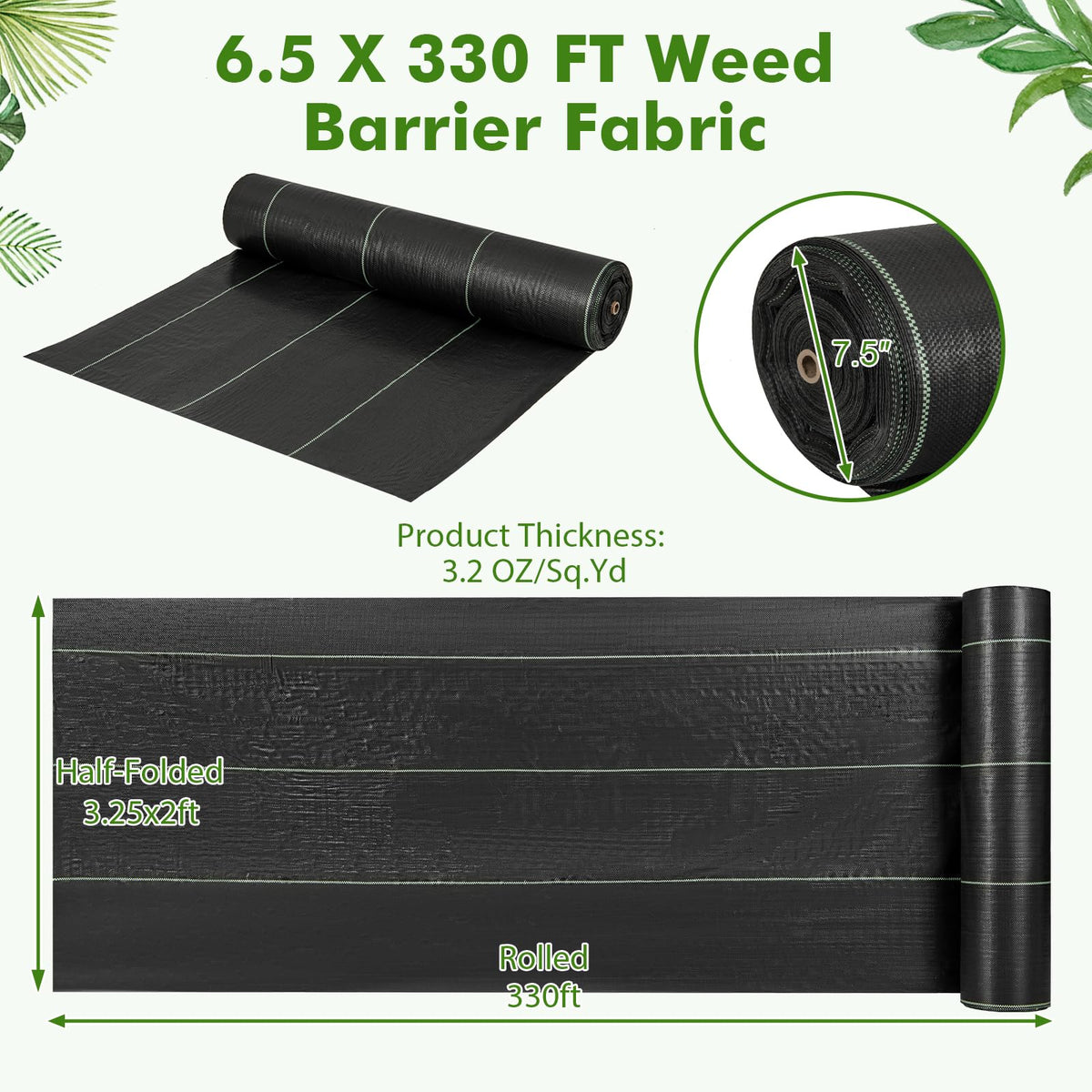 Lucktree 6.5x330 FT Weed Barrier Landscape Fabric, 3.2OZ Heavy-Duty Permeable Woven PP Ground Cover