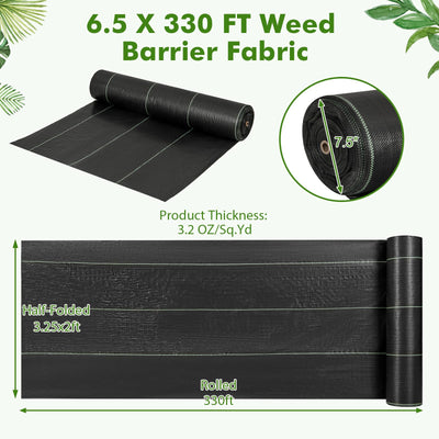 Lucktree 6.5x330 FT Weed Barrier Landscape Fabric, 3.2OZ Heavy-Duty Permeable Woven PP Ground Cover