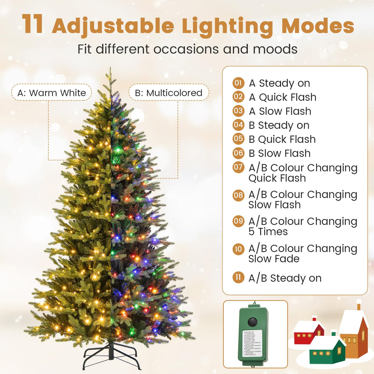 Lucktree 7ft Hinged Xmas Full Tree with 470 Warm White & Multicolored LED Lights